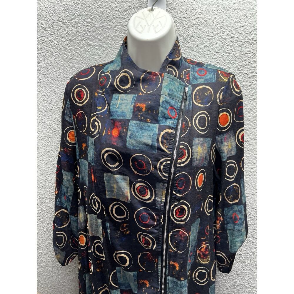 Adore Abstract Jacket M Asymmetrical Zip Artsy Circles Tunic Top - Picture 2 of 9